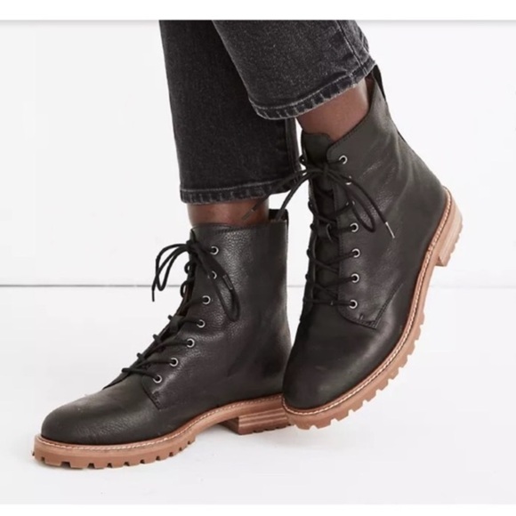 Madewell Clair lace-up leather boots‎ black size 7.5 combat moto - Picture 1 of 11